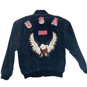 K&S Unique LLC American Flag Eagle Leather Jacket Large Black Biker Patriotic